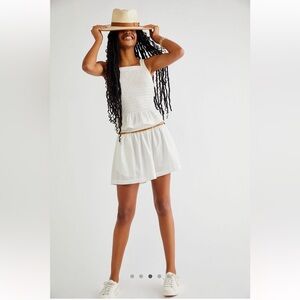 NEW FREE PEOPLE Fez Ivory Smocked Cotton Bow back 2 Pc SET Sz M  NWT